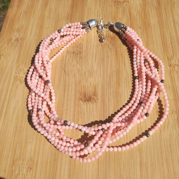 Jay King DTR mine finds 925 Sterling silver Angel Skin Coral 8 strand necklace - Picture 9 of 9